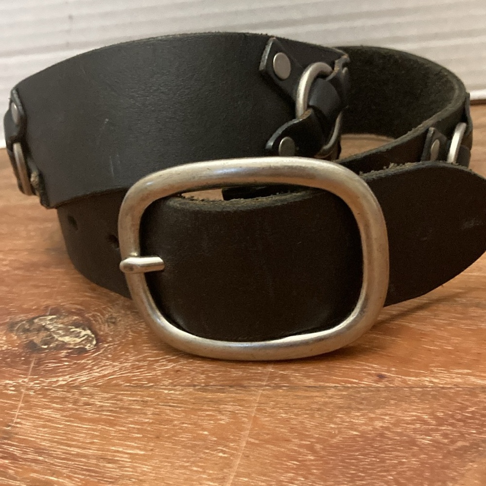 VINTAGE LUCKY BRAND 1990’S Black Genius Leather Belt with Silver Buckle F-M - Picture 4 of 11